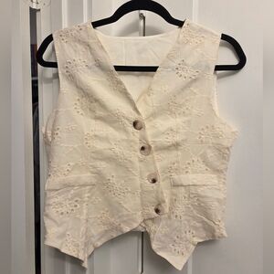 Cream Sleeveless Embroidered Women's Top